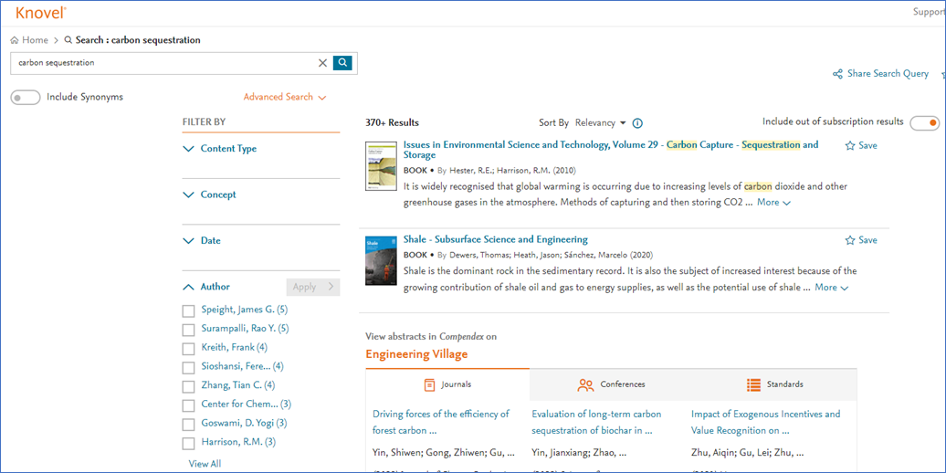 Screenshot of new search